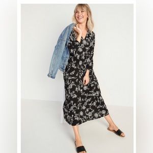 Old Navy Floral-Print Tiered-Hem Midi Swing Dress